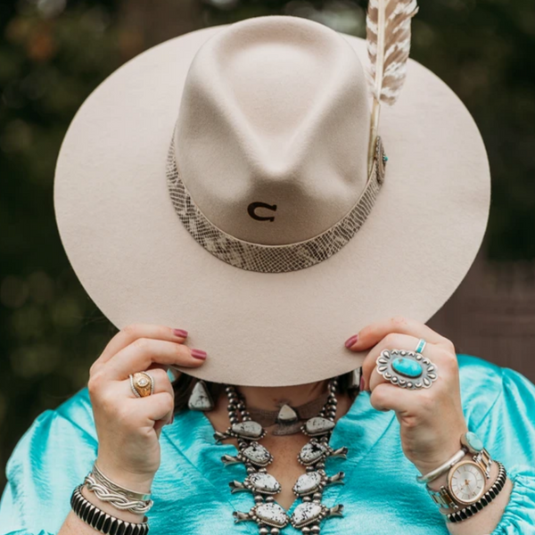 Charlie 1 Horse | Sidewinder Wool Felt Hat with Snakeskin Band in Silverbelly