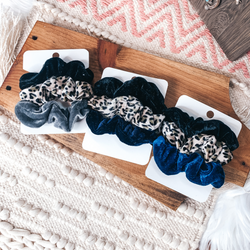 Buy 3 for $10 | Set of Three | Grey Leopard Velvet Scrunchie Set