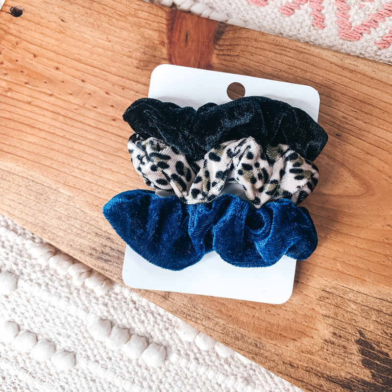 Buy 3 for $10 | Set of Three | Grey Leopard Velvet Scrunchie Set