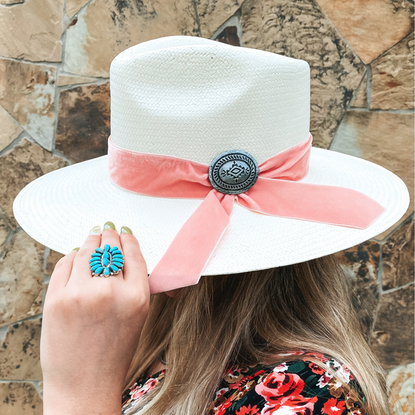 Charlie 1 Horse | Only Prettier Straw Hat with Pink Velvet Ribbon Band and Barbosa Oval Concho Pin