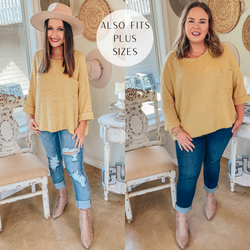 On Second Thought Drop Sleeve Waffle Knit Pocket Top in Mustard Yellow