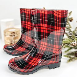 red plaid rubber boots