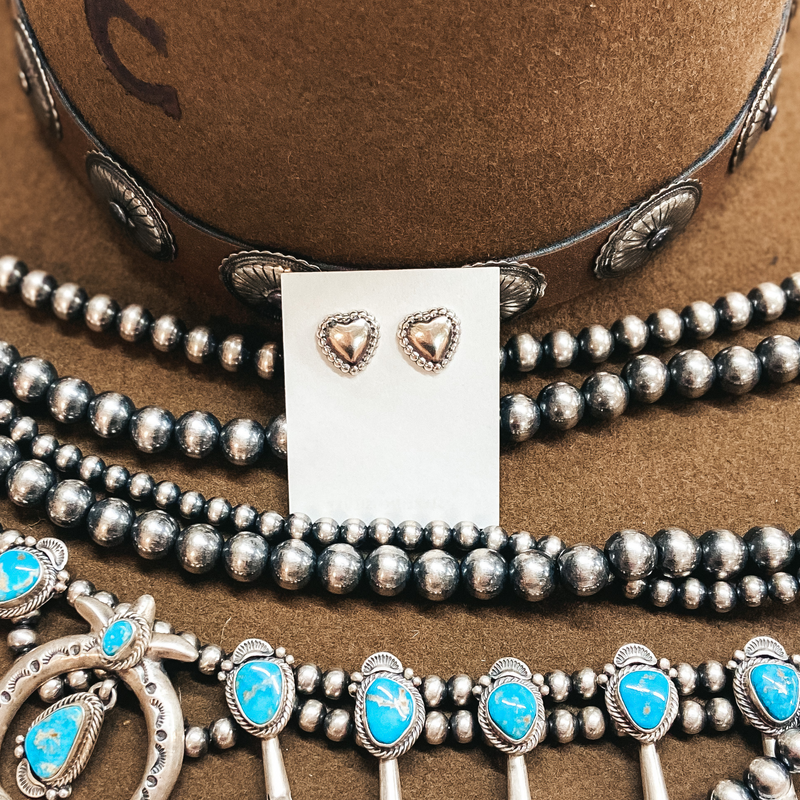 Dorthy Yazzie | Navajo Handmade Sterling Silver Heart Stud Earrings