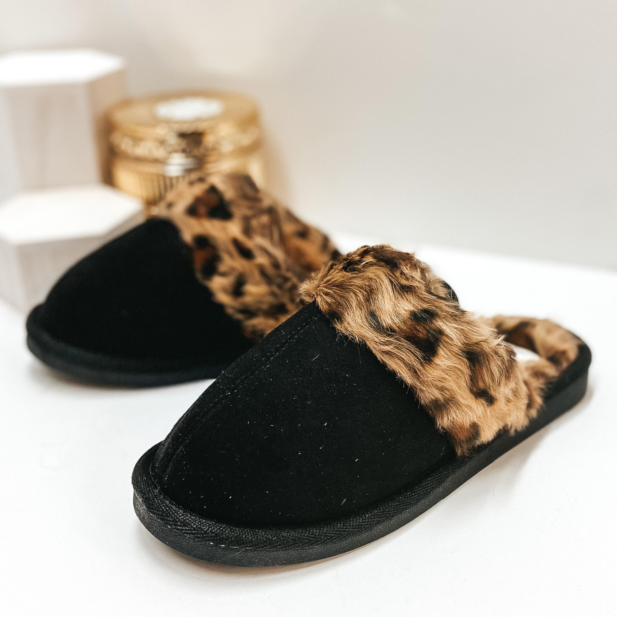 Image of Corky's | Snooze Slide On Slippers with Leopard Furry Lining in Black