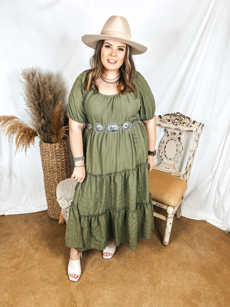 Sweetest Moments Ruffle Tiered Maxi Dress in Olive Green