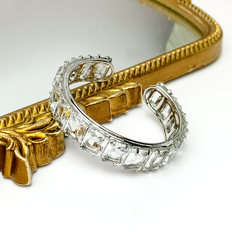 Sorrelli | Julianna Rectangle Crystal Cuff Bracelet in Palladium Silver Tone and Clear