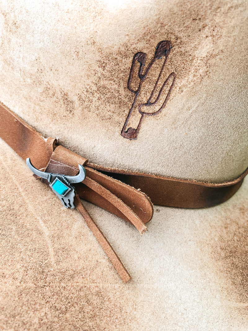 Charlie 1 Horse | Lakota Wool Felt Hat with Leather Band and Silver Bull Concho in Sand