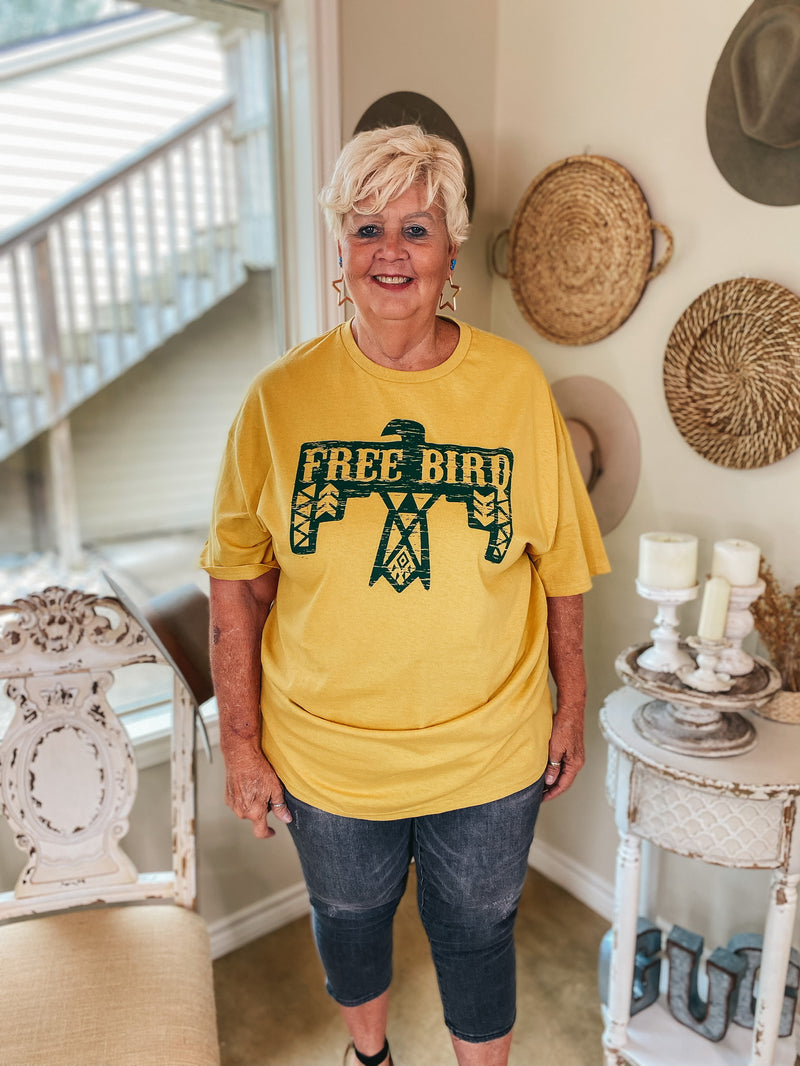 Free Bird Thunderbird Short Sleeve Graphic Tee in Mustard Yellow