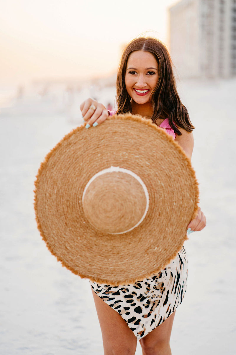 The Sharpay Oversized Floppy Hat with Canvas Band in Natural Straw