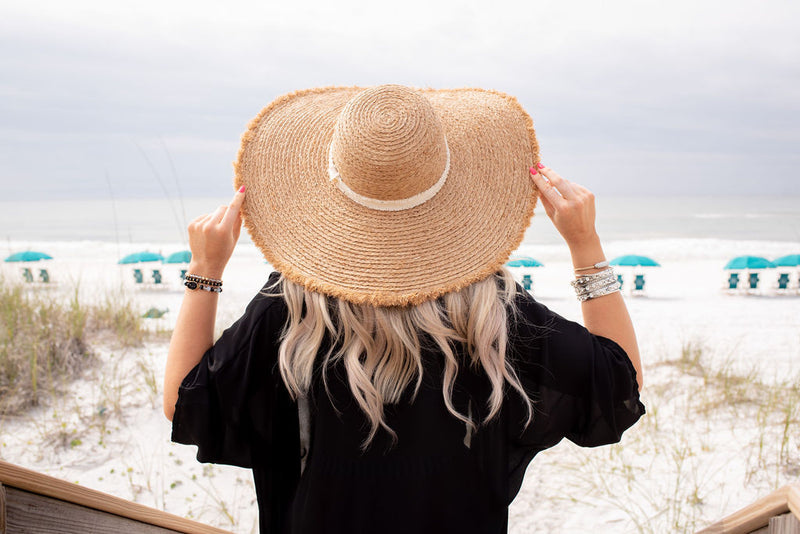 The Sharpay Oversized Floppy Hat with Canvas Band in Natural Straw