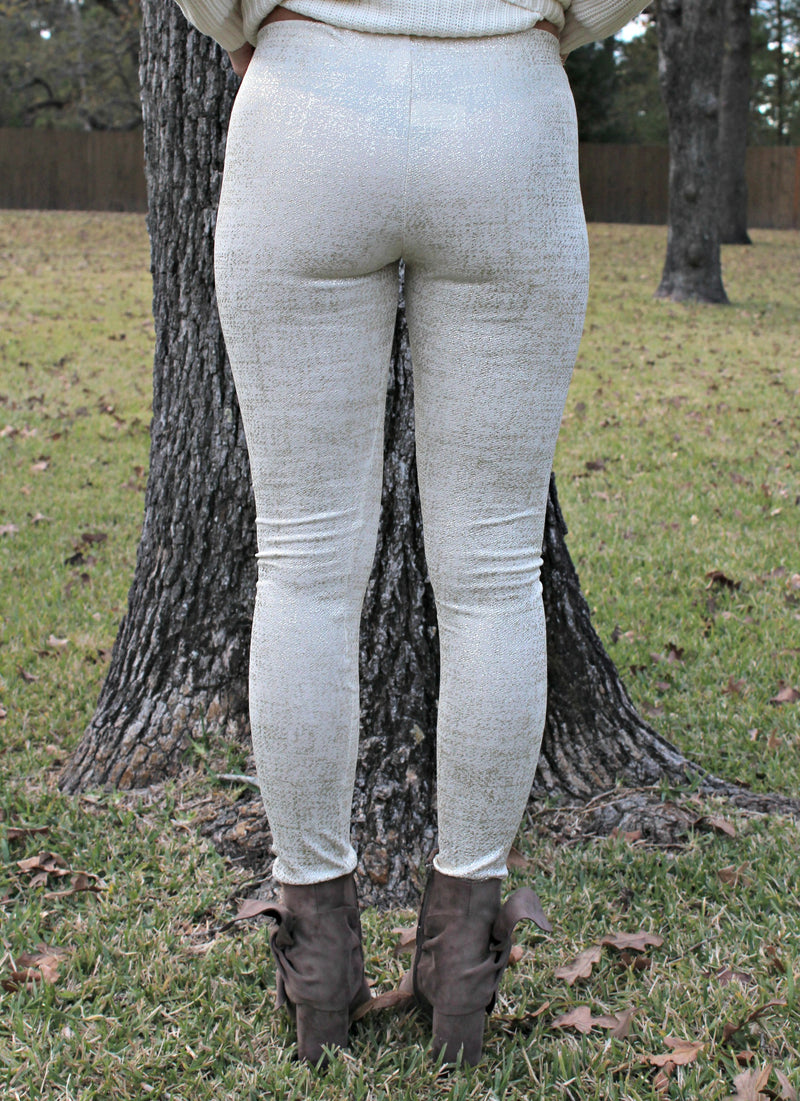 Star Struck Gold Foil Leggings in Ivory