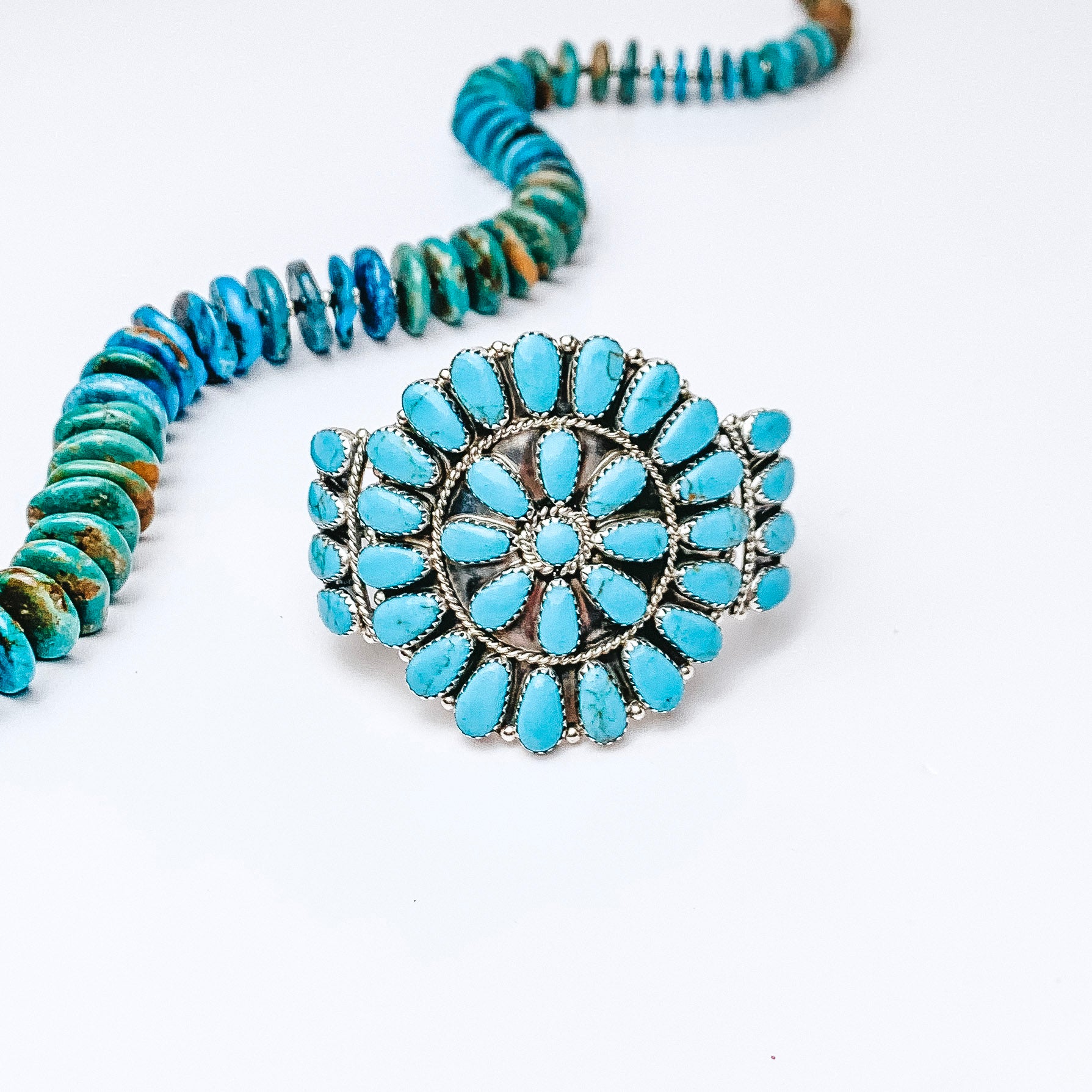 Image of Tamara Benally  | Navajo Handmade Sterling Silver and Turquoise Cluster Cuff Bracelet