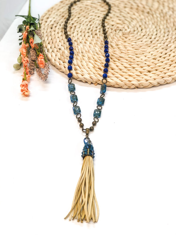 Pink Panache Long Navy Blue Crystal Beaded Necklace with Tassel