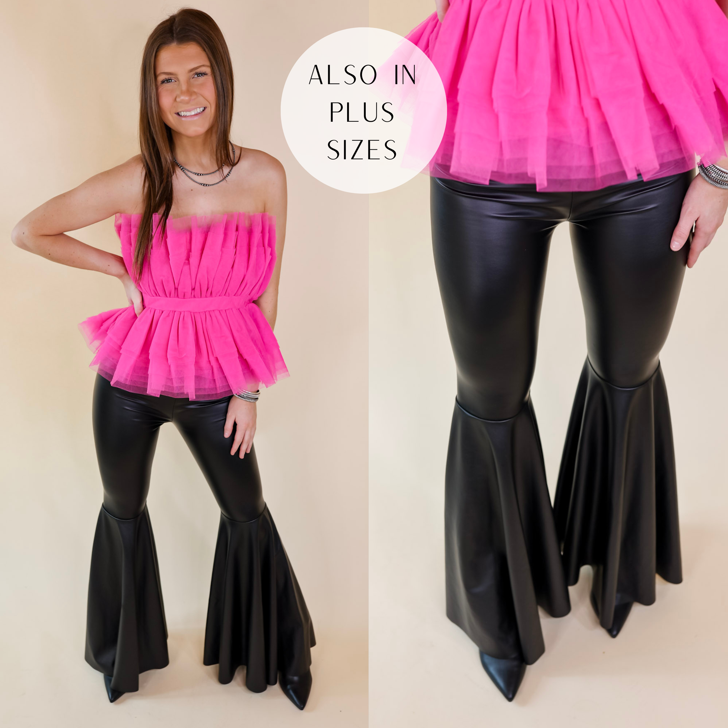 Image of Nearly Famous Faux Leather Bell Bottom Pants in Black