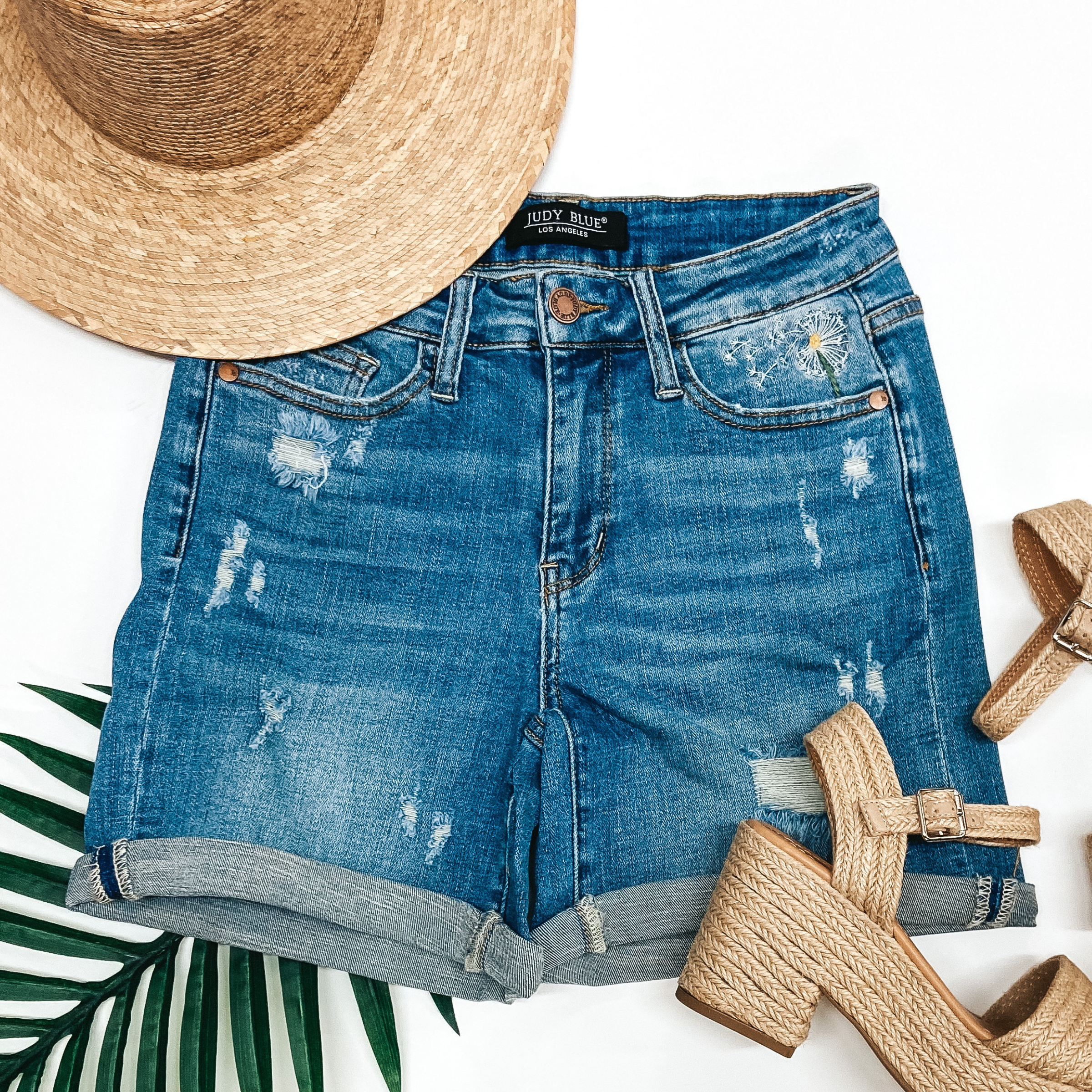 Image of Judy Blue | Sunshine Needed Cuffed Mid Thigh Shorts in Medium Wash