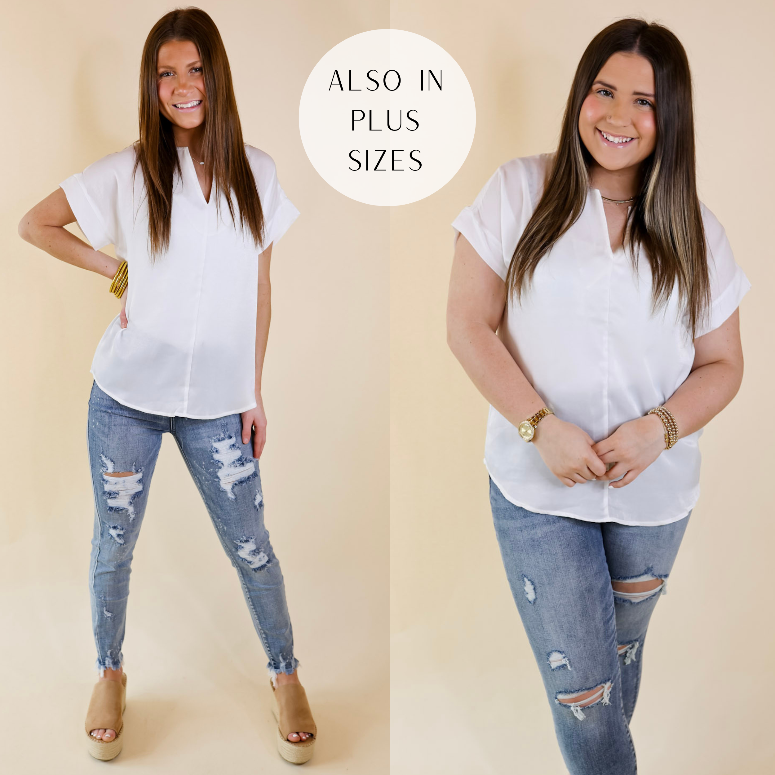 Image of Channeling Confidence Notch Neck Short Sleeve Top in White