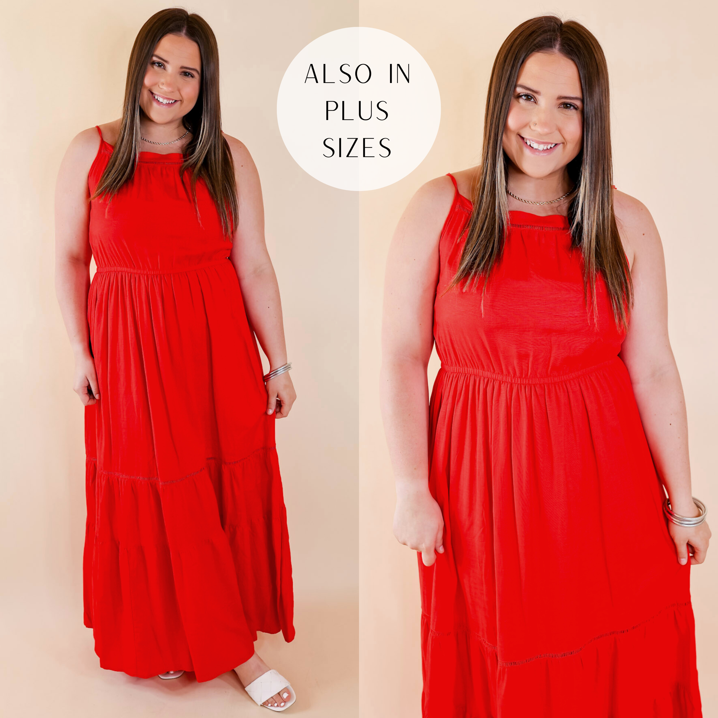 Image of Tranquil Tides Tiered Maxi Dress in Red