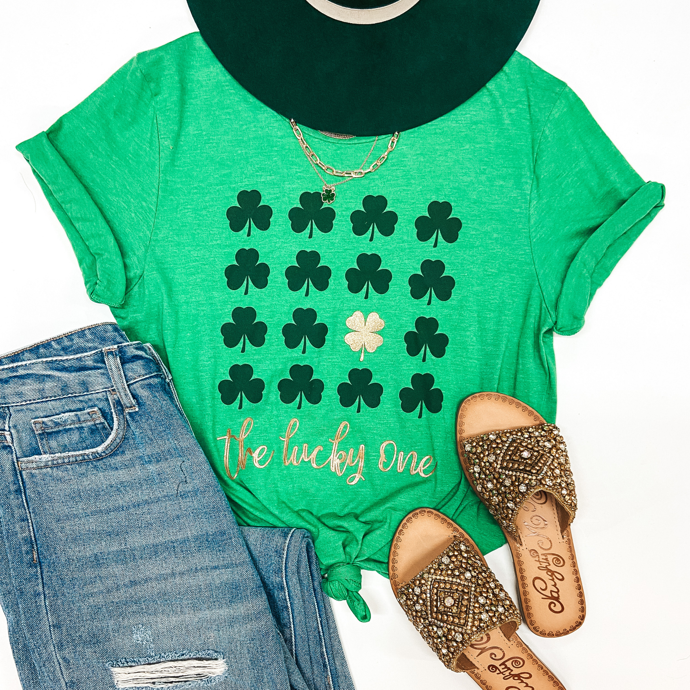 Image of The Lucky Ones Clover Short Sleeve Tee Shirt in Green