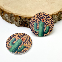 Set of Two | Leopard Print and Cactus Car Coasters