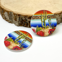Set of Two | Leopard Print & Serape Southwest Cactus Landscape Car Coasters