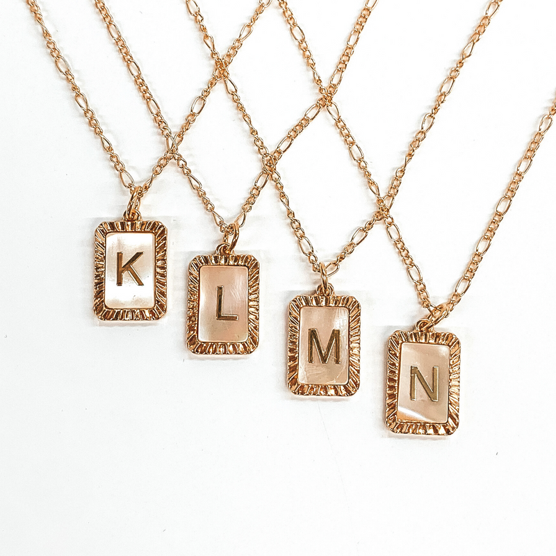 Figaro Chain Necklace with Rectangle Initial Pendant in Gold Tone
