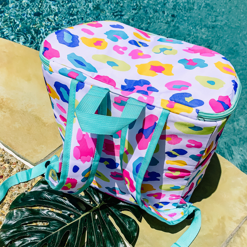 Here To Party Backpack Cooler in Multi Leopard Print