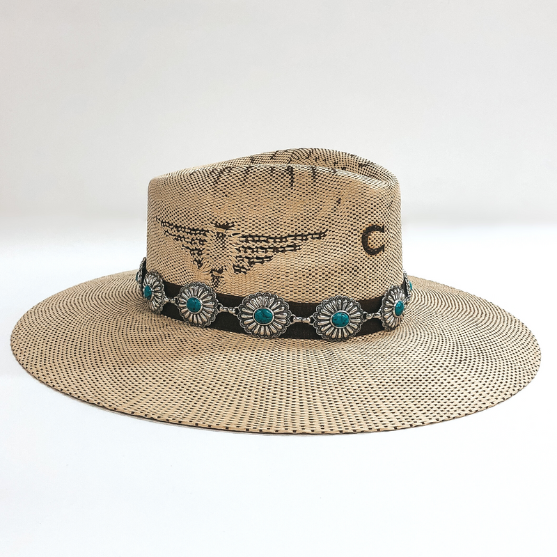 Silver Tone Oval Concho Hat Band with Large Faux Turquoise Stones