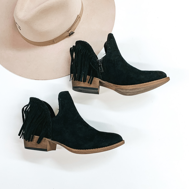 Very G | Be Yourself Heeled Fringe Booties with Cutouts in Black