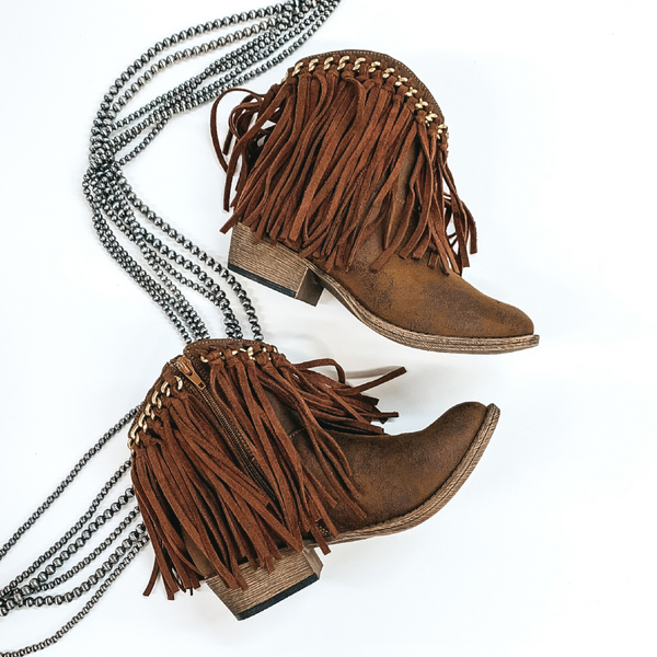 Very G | Rebel Girl Heeled Ankle Booties with Fringe in Brown