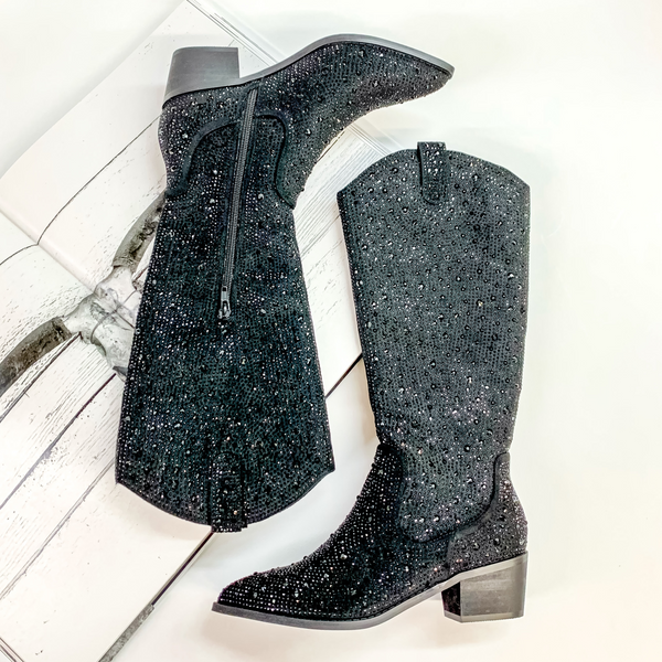 Very G | Kady High Rhinestone Cowboy Boots in Black