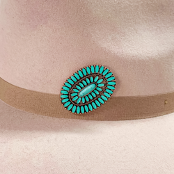 Large Turquoise Oval Hat Pin in Copper Tone