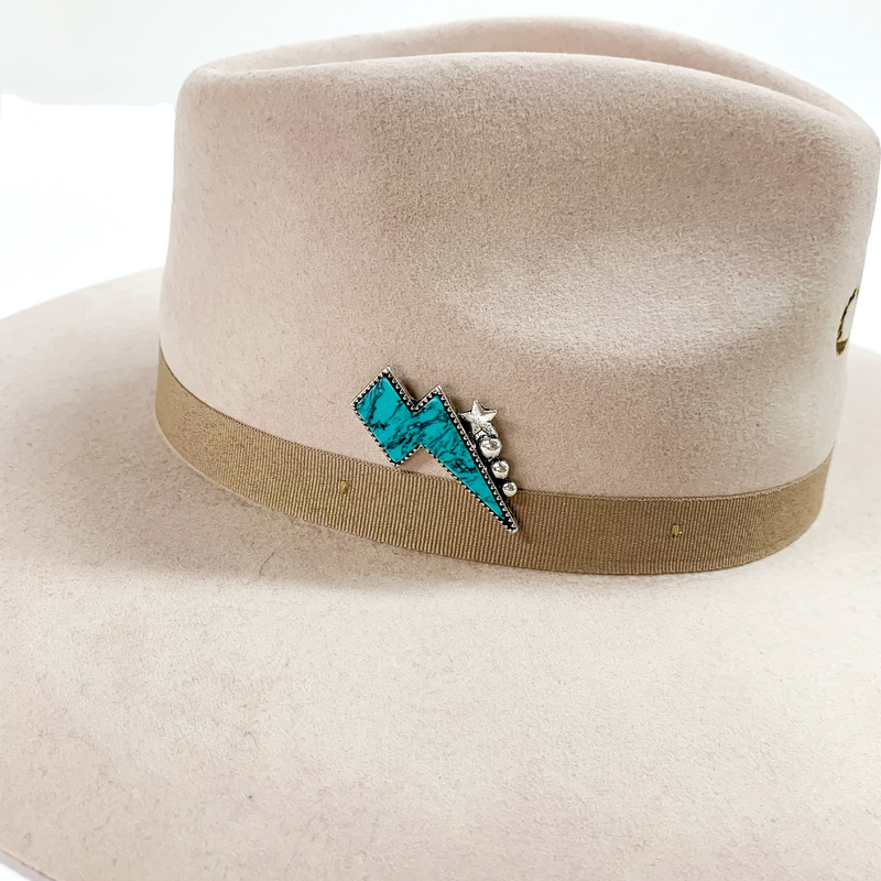 Turquoise Lightning Bolt Hat Pin in Silver Tone
