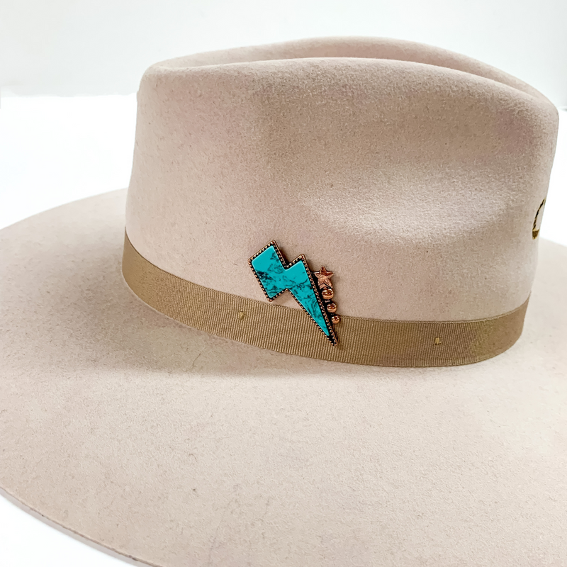 Turquoise Lightning Bolt Hat Pin in Copper Tone