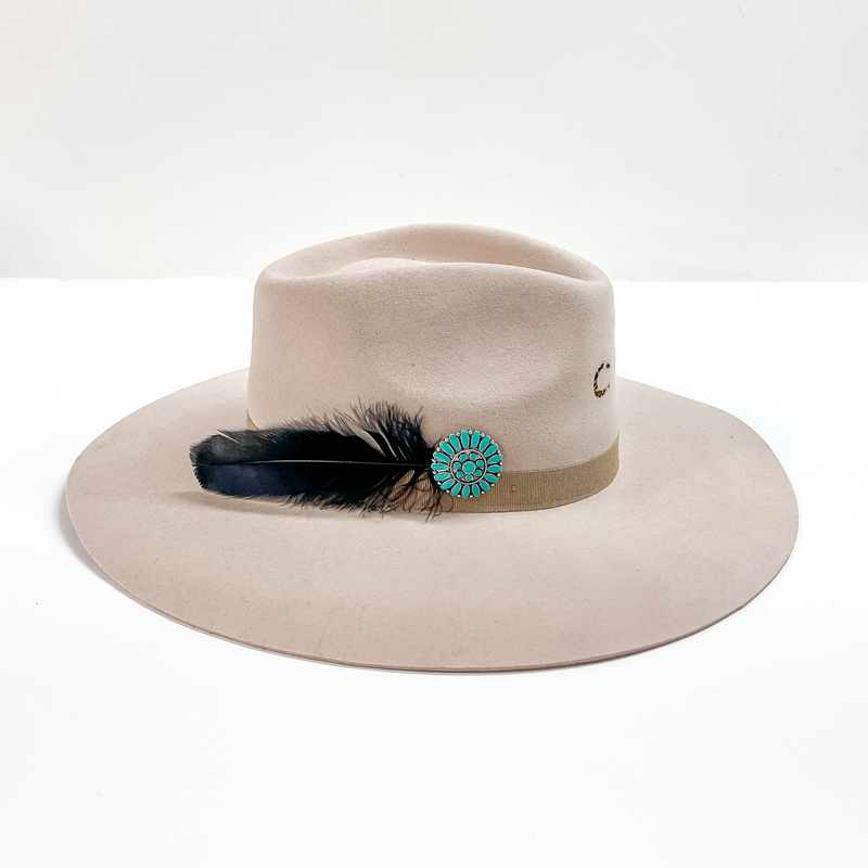 Turquoise Concho and Black Feather Hat Pin