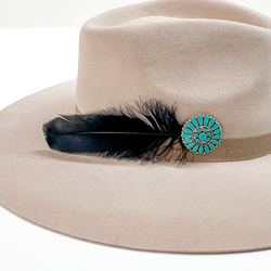 Turquoise Concho and Black Feather Hat Pin