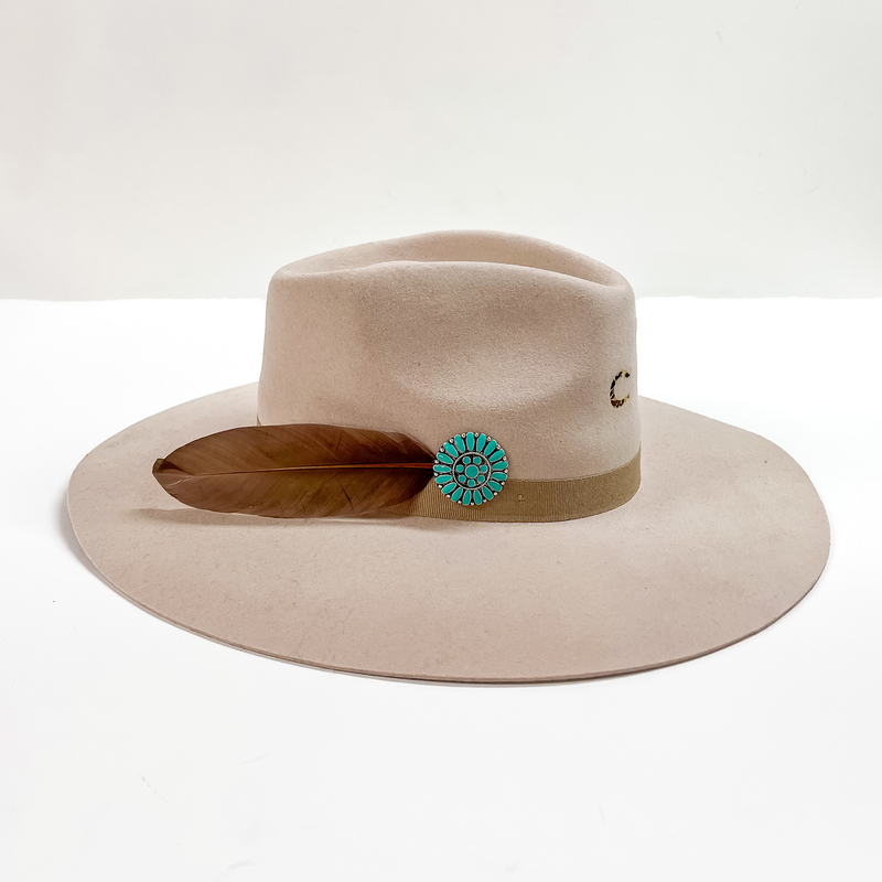 Turquoise Concho and Brown Feather Hat Pin