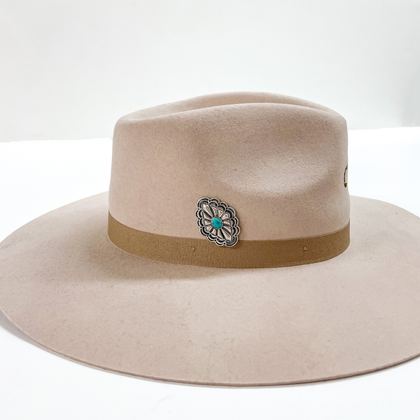 Silver Tone Diamond Concho Hat Pin with Center Turquoise