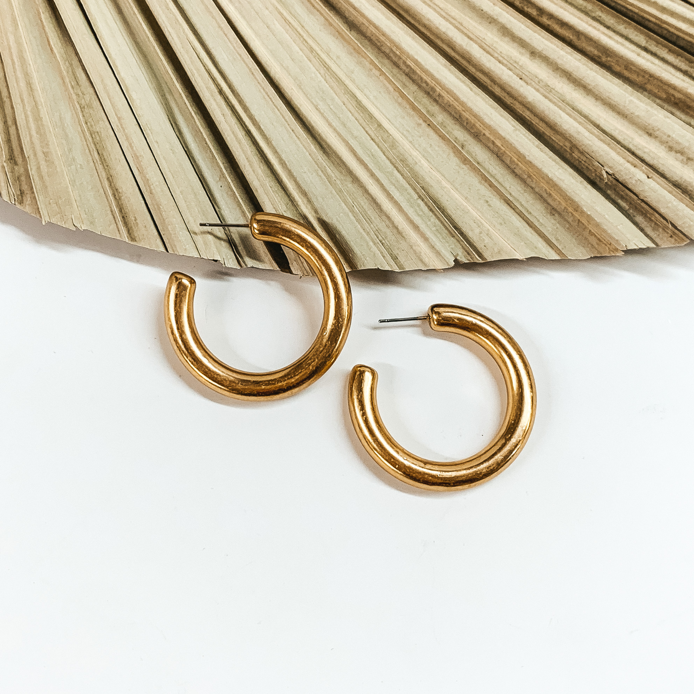 Image of Clean Slate Medium Hoop Earrings in Worn Gold Tone