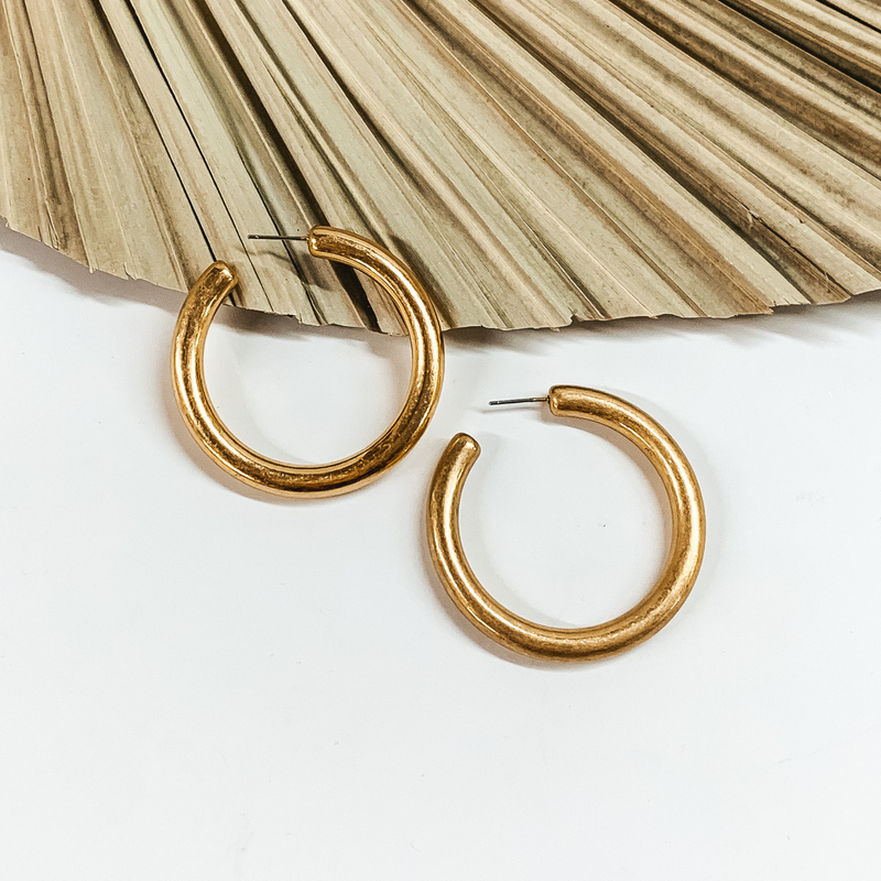 Clean Slate Large Hoop Earrings in Worn Gold Tone