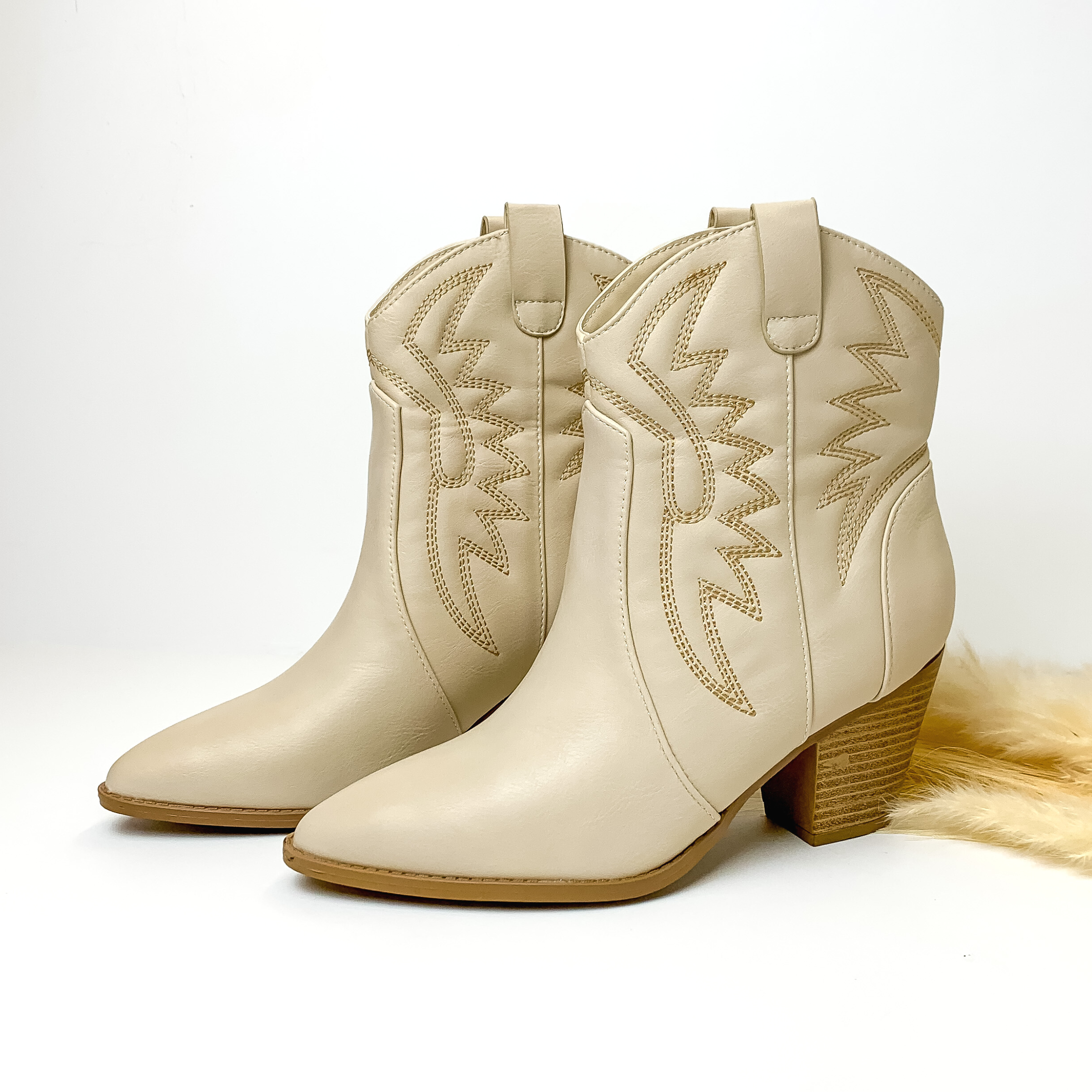 Image of Front Porch Swinging Heeled Ankle Booties in Ivory