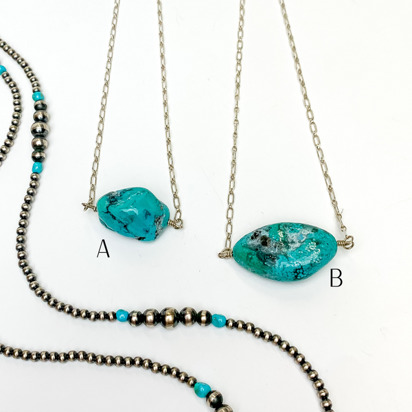 Navajo | Navajo Handmade Large Turquoise Chunk Stone on Silver Chain Necklace