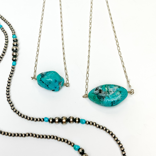 Navajo | Navajo Handmade Large Turquoise Chunk Stone on Silver Chain Necklace