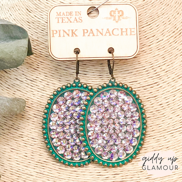 Pink Panache Turquoise Oval Earrings with AB Crystals