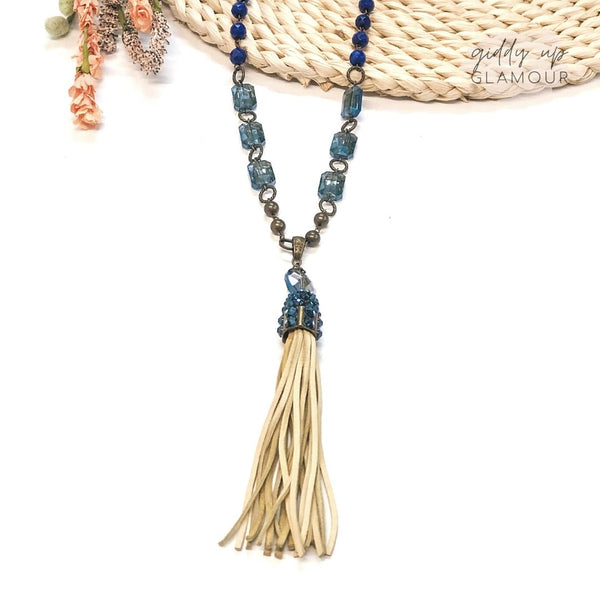 Pink Panache Long Navy Blue Crystal Beaded Necklace with Tassel