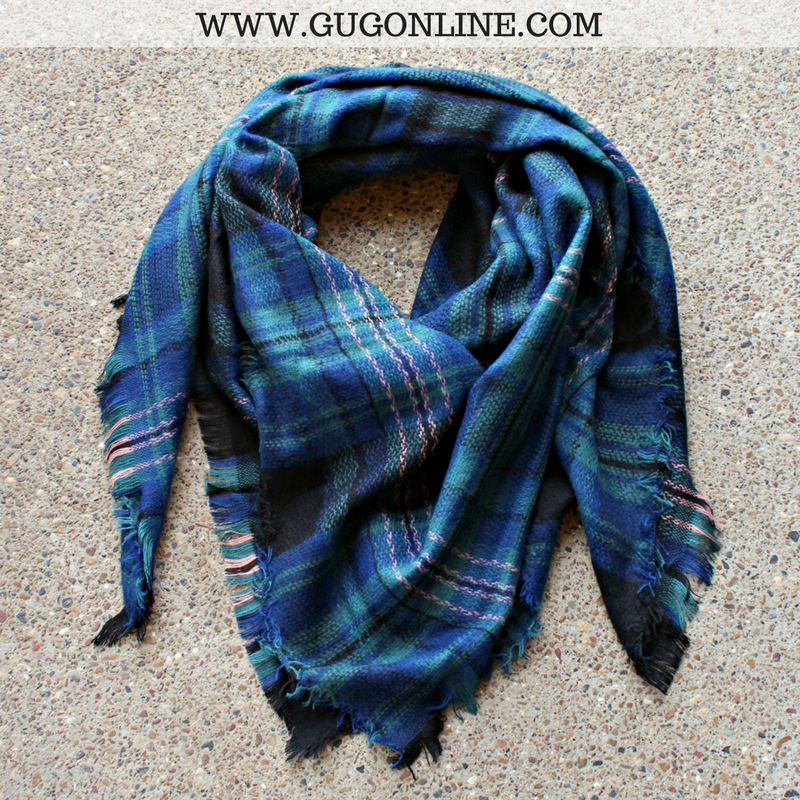 navy blue and green scarf