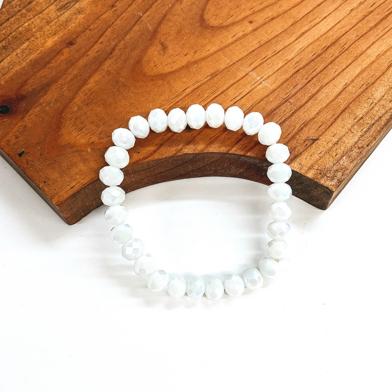 Buy 3 for $10 | Crystal Beaded Stacker Bracelet in White Pearl AB