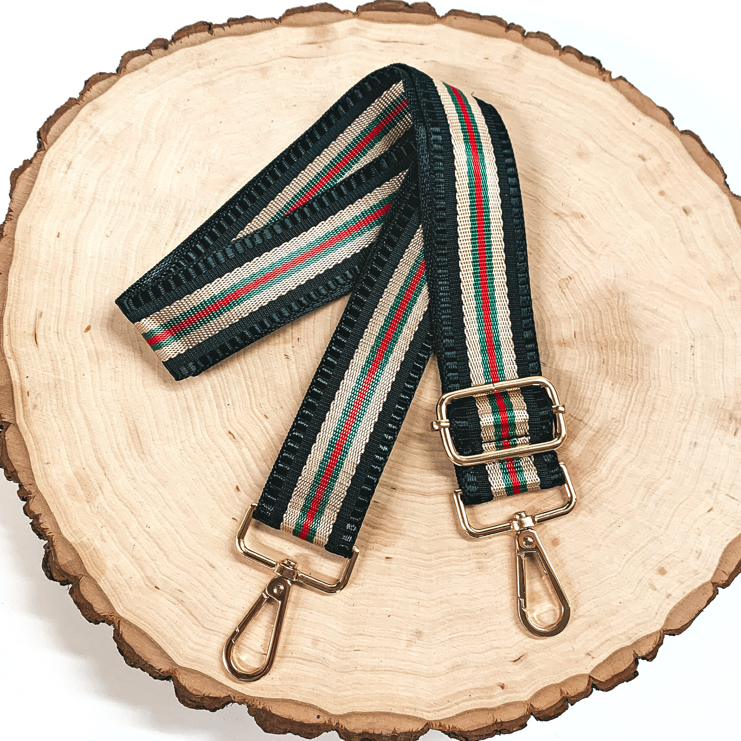 Multicolored Striped Adjustable Purse Strap in Green, Red, and Black