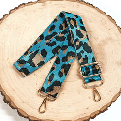 Thin Leopard Print Adjustable Purse Strap in Turquoise, Gold, and Black