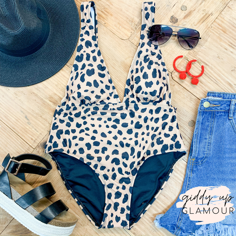 Getting Hotter Deep V Neck One Piece Swimsuit with Tie in Leopard