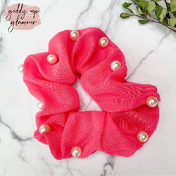 Buy 3 for $10 | Uptown Flare Pearl Embroidered Hair Scrunchie in Fuchsia